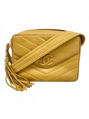 Chanel Shoulder Bag Stitch Lambskin Beige Gold